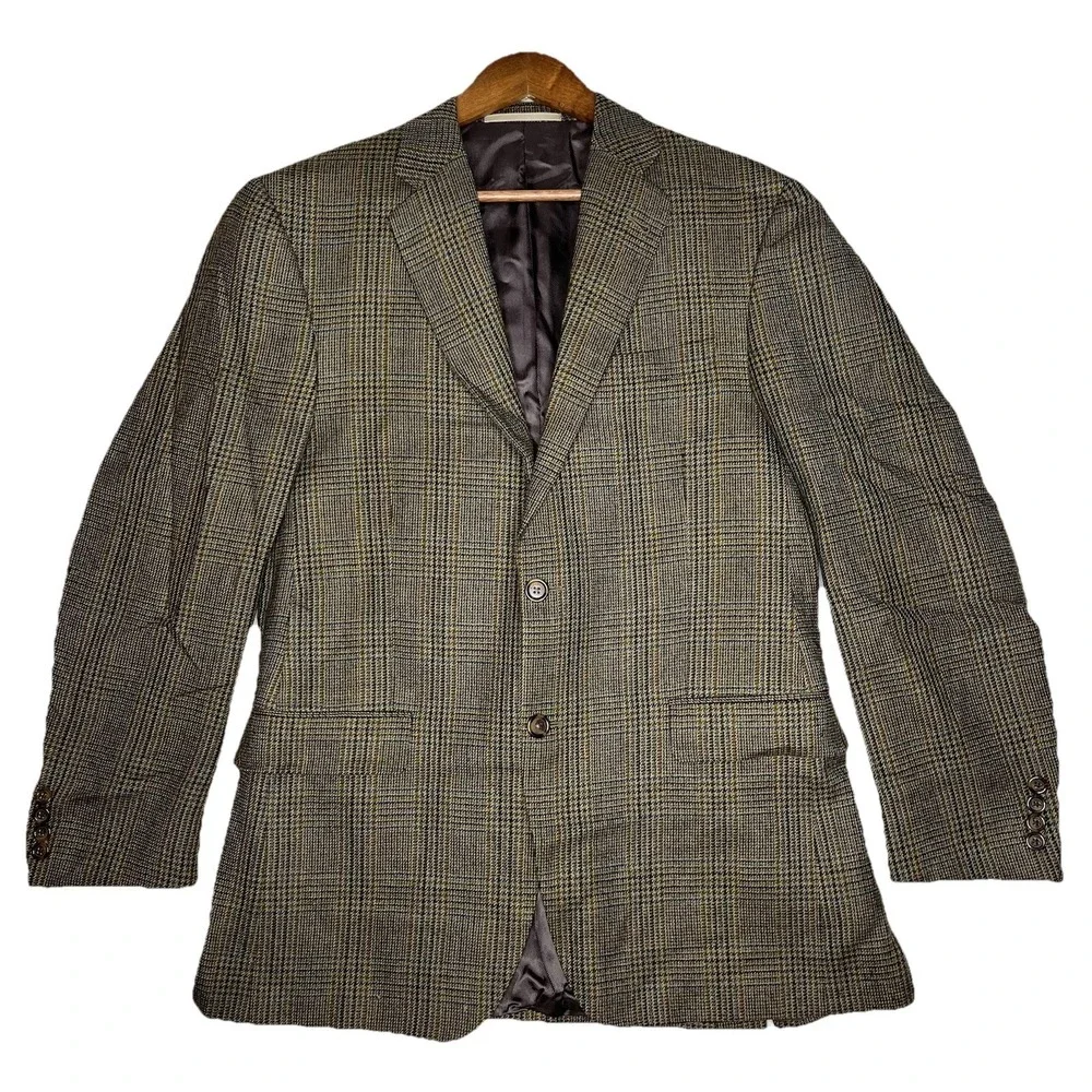Vintage Burberry London 100% Wool Plaid Blue Brown jacket blazer 40R Luxury